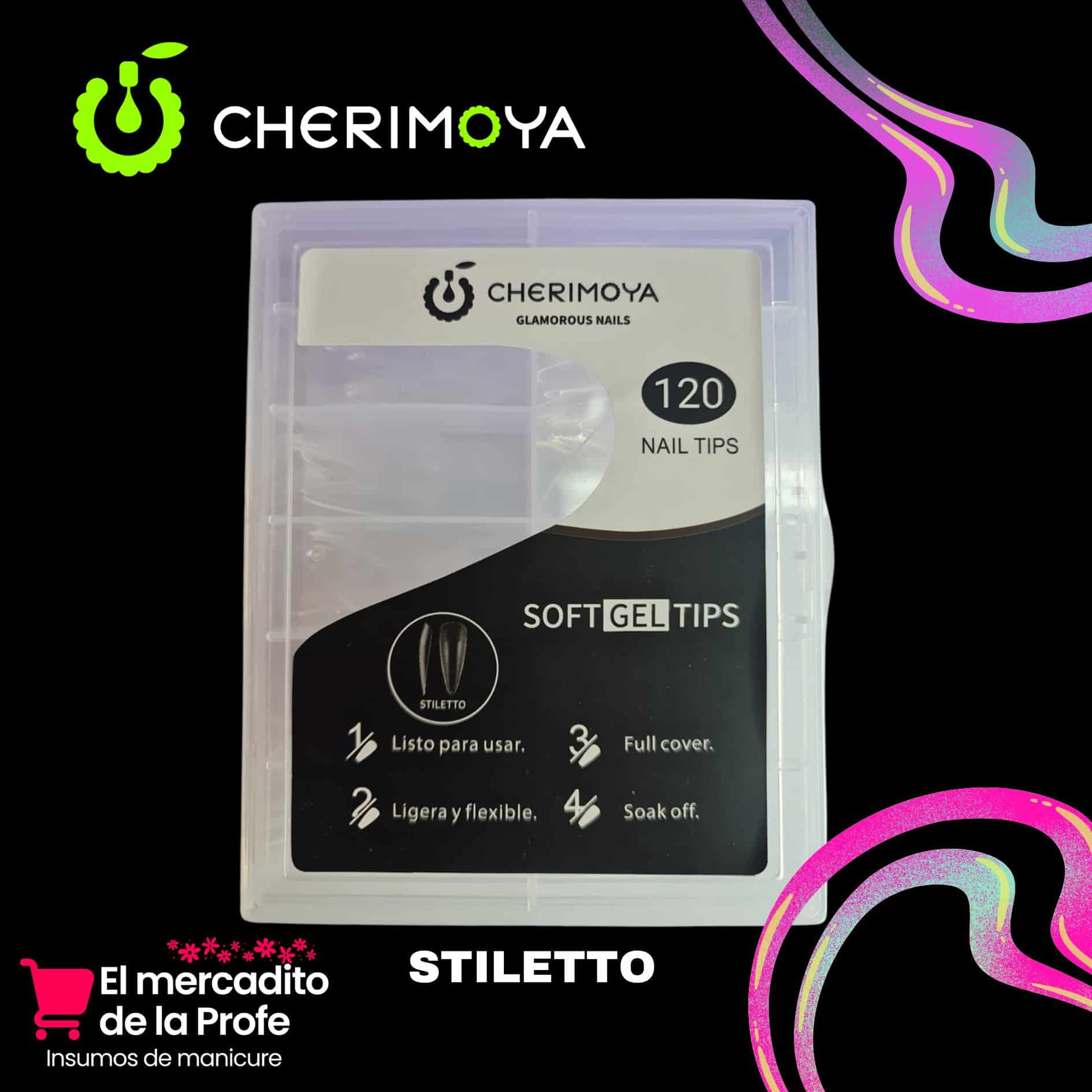 TIPS SOFT GEL STILETTO CHERIMOYA 120PCS La Profe Manicurista